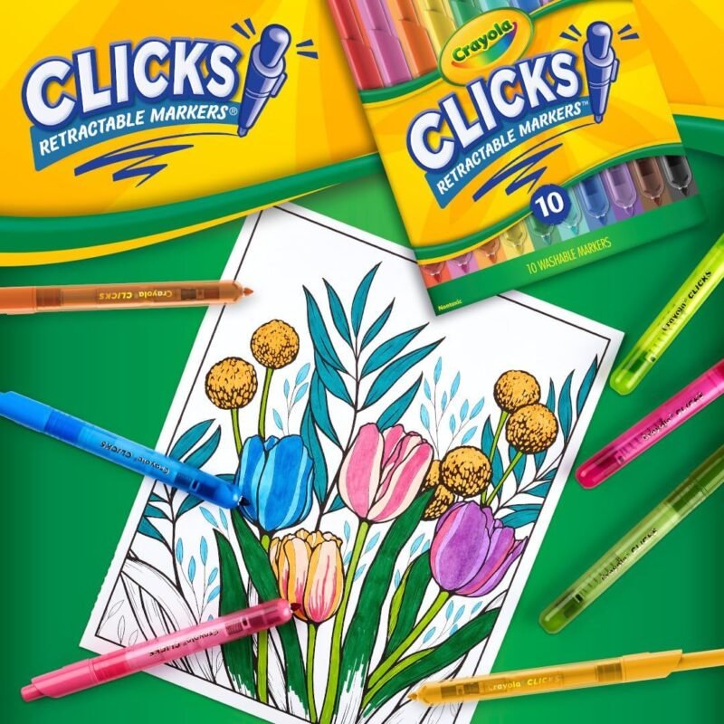 Crayola Clicks Retractable Tip Marker Set for Kids (10ct), Markers For School, Long Lasting Coloring Book Supplies, No Dry, Back to School Essentials, 6+ - Image 6