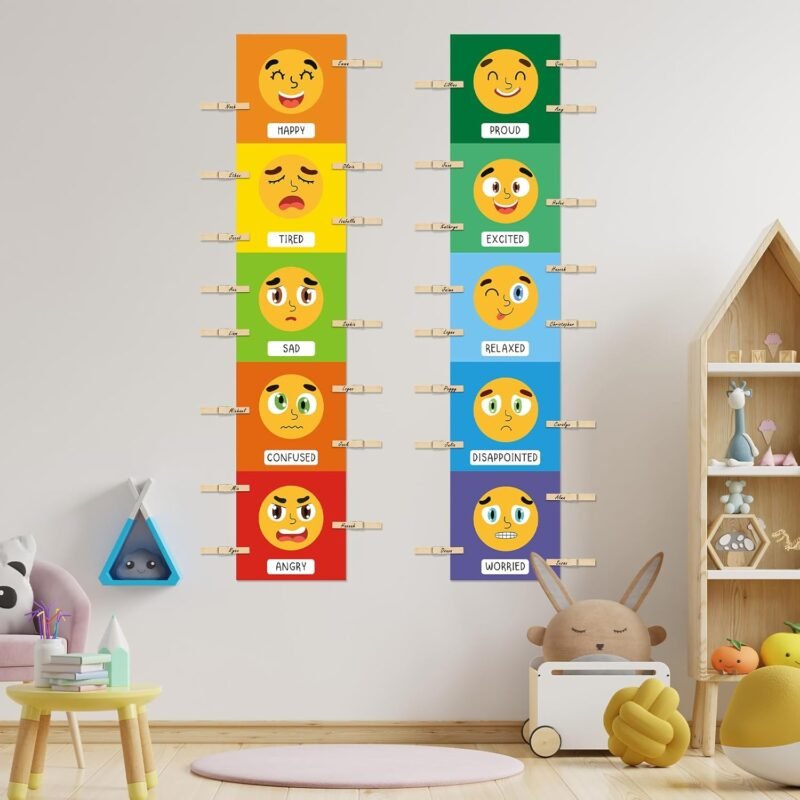Kosiz 2 Pcs Feeling Emotions Chart Posters Feeling Control Charts Classroom Emotional Regulation Posters with 30 Pcs Clips Emotion Tracker for Classroom Must Haves Supplies, 50 x 10 Inch(Classic) - Image 5