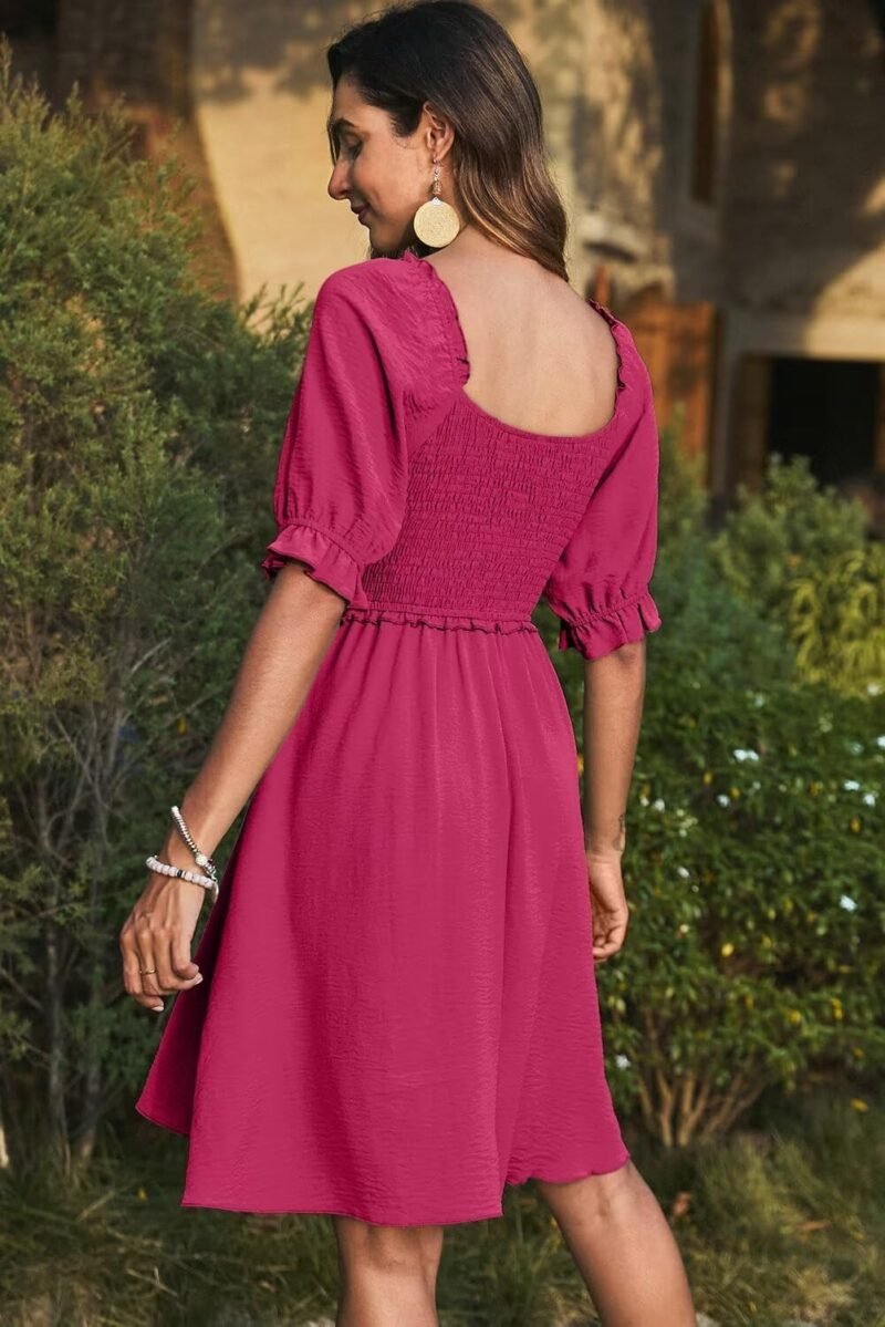 Dokotoo Womens Summer Dresses 2025 Short Sleeve Square Neck Smocked Elastic Waist Ruffle Tiered Casual Swing Mini Dress - Image 4