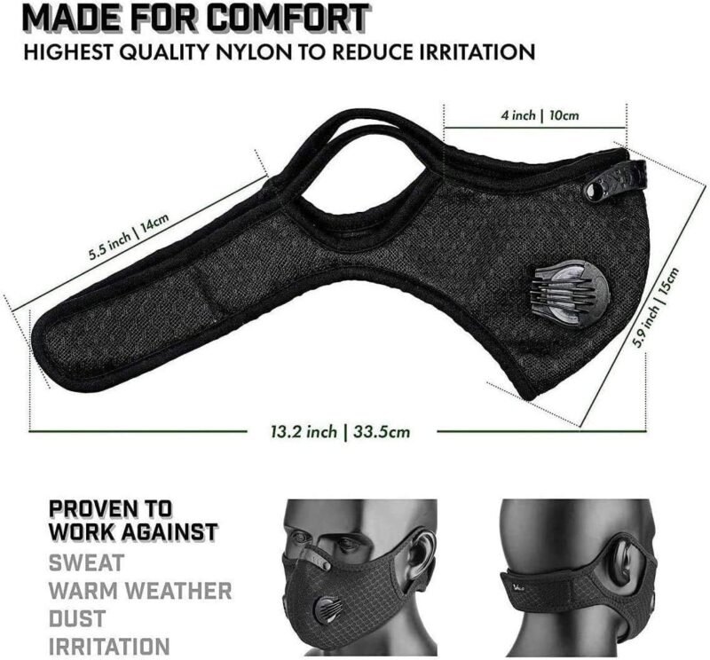 NBDIB 4 Pack Adjustable Reusable Face Protection with 8 Carbon Filters and 8 Valves for Cycling Sport Black - Image 3