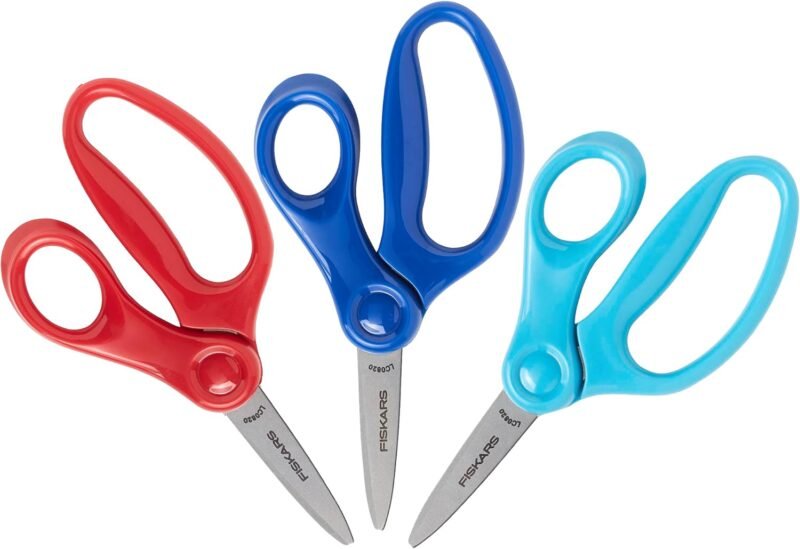 Fiskars 5" Pointed-Tip Scissors for Kids 4-7 (3-Pack) - Scissors for School or Crafting - Back to School Supplies - Red, Blue, Turquoise - Image 2