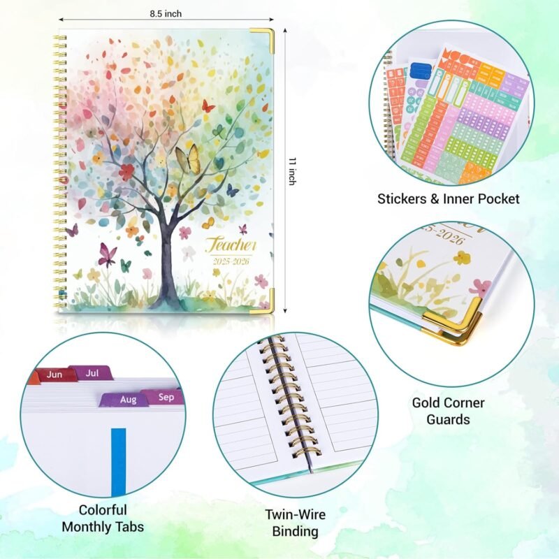 Teacher Planner 2025-2026 Academic Year, Aug.2025 - Jul.2026, 8.5" x 11" Lesson Planner Book for Teachers, Teacher Planners with Colorful Monthly Tabs for Homeschool & Classroom Organization - Tree - Image 4