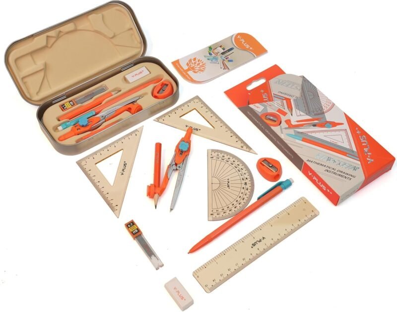 Geometry Set for Students, Math Protractor Compass with Rulers Mechanical Pencil, Box of Protactors Kit for Class Supplies and School Kids Toddler - 12 Pcs - Image 2