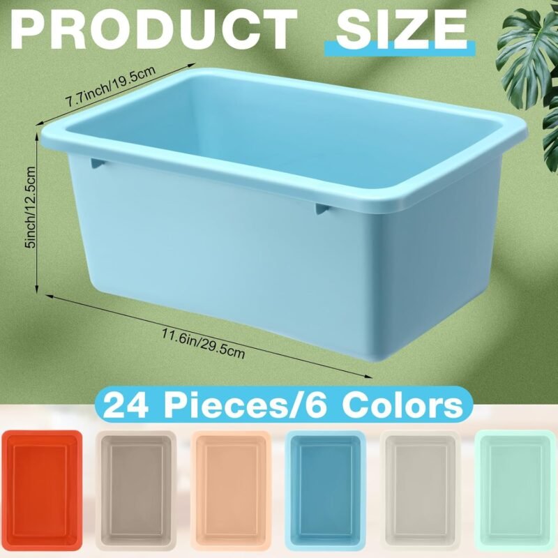 Thyle 24 Pieces 11.6 x 7.7 Inch 6 Colors Plastic Cubby Bins with Labels Classroom Stacking Bins Storage Container Organizer Storage Cubbies for Classroom Office (Retro Color) - Image 2