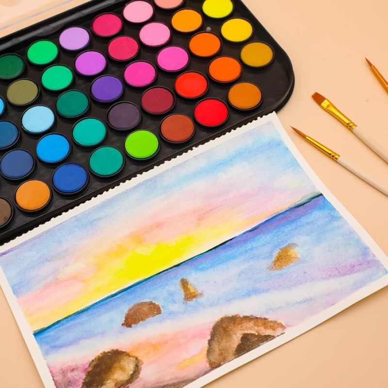 Artecho 48 Colors Watercolor Cake Set with 3 Brushes, Washable, Travel Design, Perfect for Card Making, Illustrations, Painting, Calligraphy - Image 6