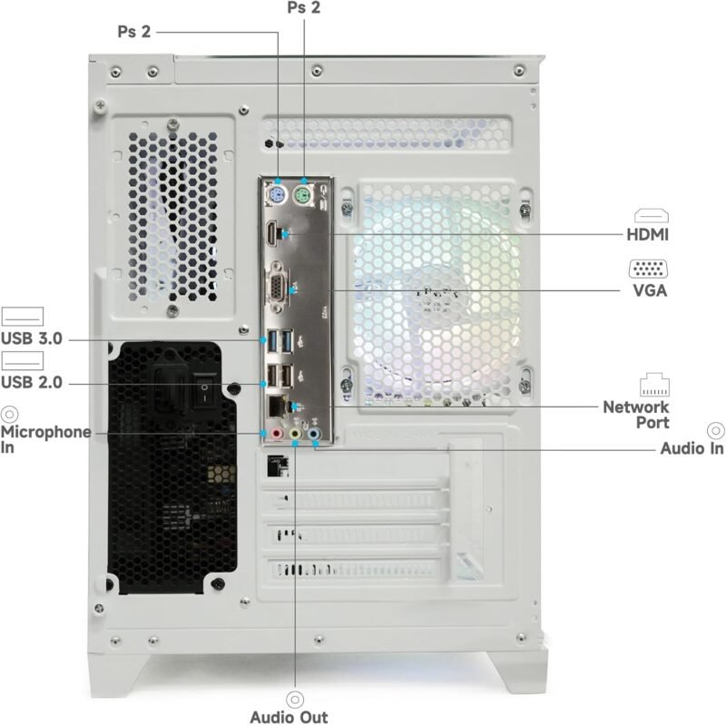 LXZ Desktop PC Computer Ryzen 5-5600GT 8 core 3.6GHz, 16G DDR4 RAM, 512G NVME SSD, Tower Computer with 400W Power Supply for Working, Home and Office (White) - Image 3
