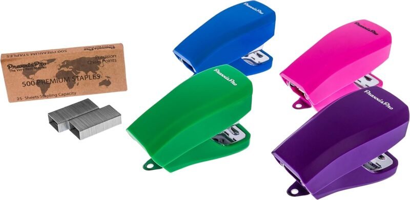 Aria Premium Back to School Mini Stapler Set of 4 - with Built-in Staple Removers, 2000 Standard Staples Included - for Office, School,Travel, Blue, Pink, Purple, Green, - Image 3