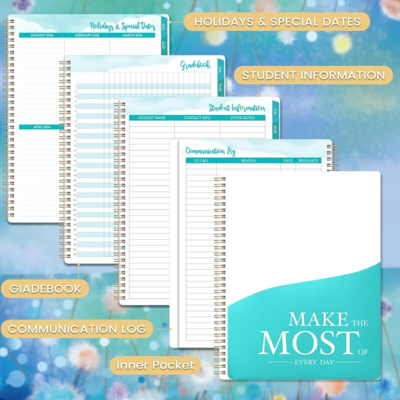 Teacher Planner 2025-2026 - Planner 2025-2026, Teacher Lesson Planner from July 2025 to June 2026, 11" x 8.3", Weekly & Monthly Lesson Plan Book for Teachers - Blue Floral - Image 7