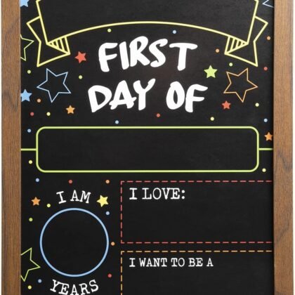 First Day Last Day of School Double Sided Sign with Frame (Reusable Dry Erase Board for Liquid Chalk Markers - 9.17" x 13.27")