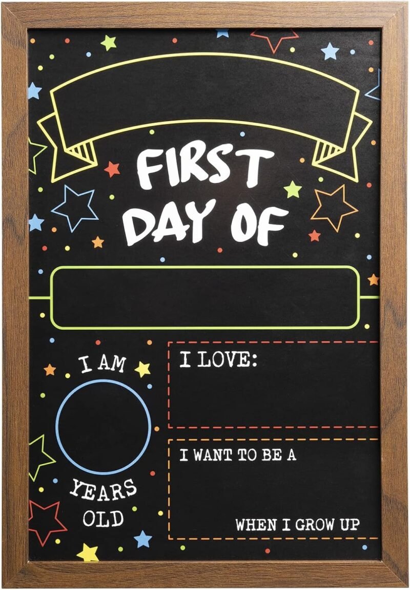 First Day Last Day of School Double Sided Sign with Frame (Reusable Dry Erase Board for Liquid Chalk Markers - 9.17" x 13.27")