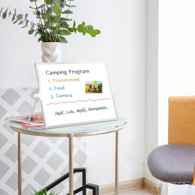 DOLLAR BOSS Small White Board with Stand Double-Sided 16" x 12" Magnetic Desktop Dry Erase Board Portable Whiteboard Easel for Desk Home Office School 8 Markers 8 Magnets 1 Eraser, Silver - Image 8