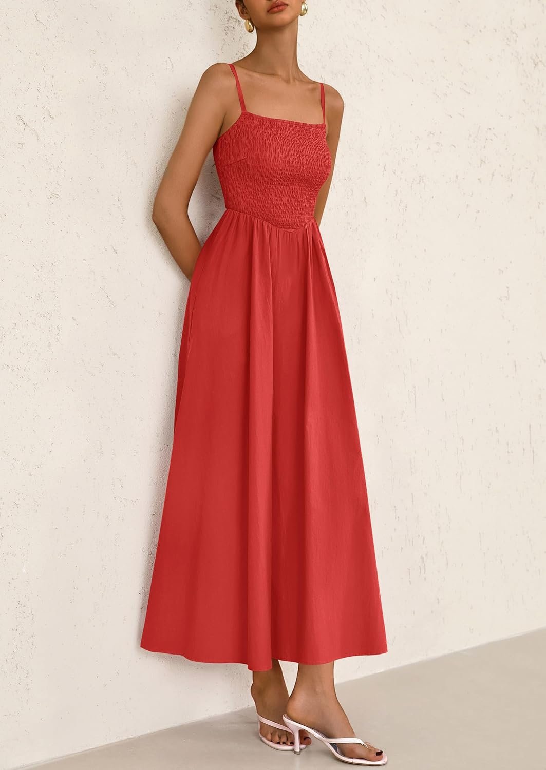 PRETTYGARDEN Women's Smocked Maxi Dresses 2025 Summer Beach Sundress Casual Spaghetti Strap Swing A Line Long Flowy Dress - Image 8