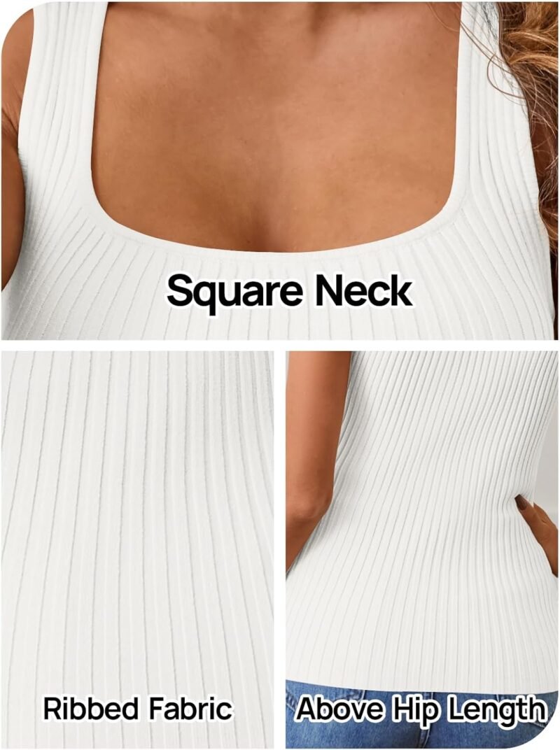MEROKEETY Women's Ribbed Knit Tank Tops 2025 Square Neck Sleeveless Summer Basic Shirts Sweater Vest - Image 6