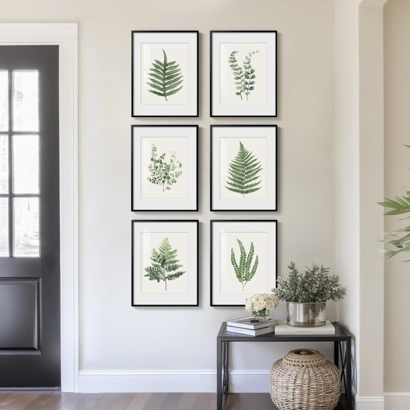 Framed Green Nature Botanical Wall Art, Set of 6 Minimalist Plant Leaf Painting Prints Artwork, Natural Fern Leaves Picture for Modern Farmhouse Living Room Bedroom Bathroom Kitchen Home Decor, 11x14 - Image 3