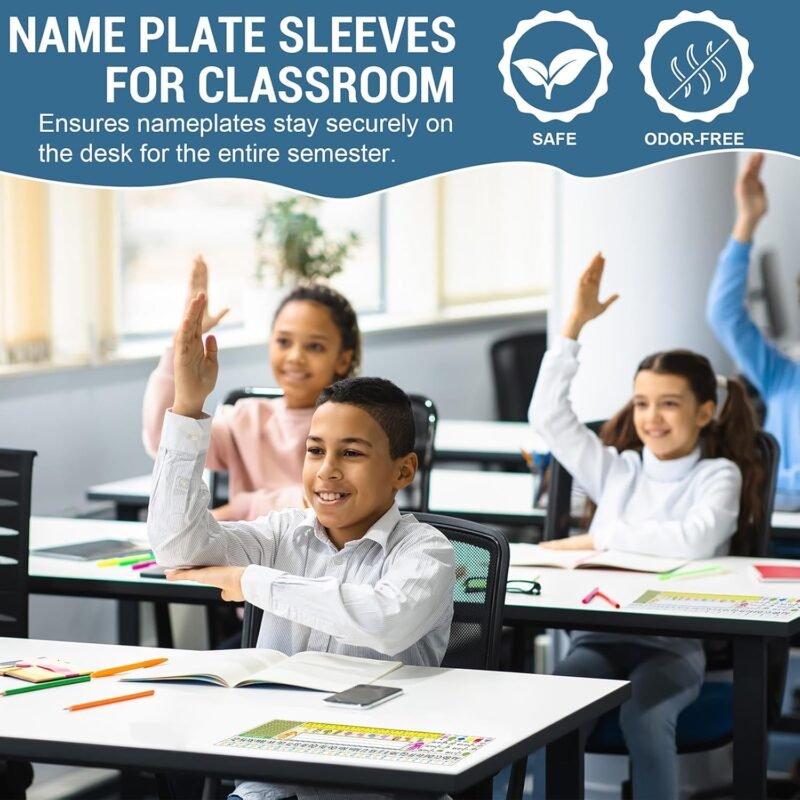 40 PCS Nameplate Pocket, 14.9" x 4.7" Adhesive Desk Name Tag Sleeves Easy Remove Nameplates Holder, Thicken Clear Scratch Proof Name Tag Pockets for Classroom Desk - Image 5