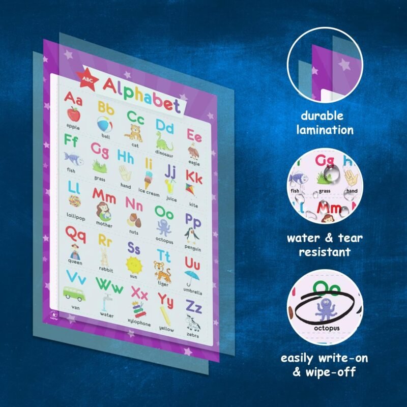 32 Set of 59 Colorful Educational Posters for Kids - 17x11, Multiplication Chart, Alphabet ABC Poster, Periodic Table, USA, World Map, Classroom Posters, Homeschool Supplies - Laminated & Flat, 17x11 - Image 4