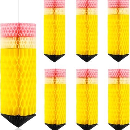 JULMELON 6 PCS Hanging Pencil Lanterns Honeycoms Welcome Back to School Classroom Decorations, Perfect for Preschool Classroom First Day of School Party Supplies Decor