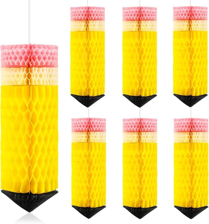 JULMELON 6 PCS Hanging Pencil Lanterns Honeycoms Welcome Back to School Classroom Decorations, Perfect for Preschool Classroom First Day of School Party Supplies Decor