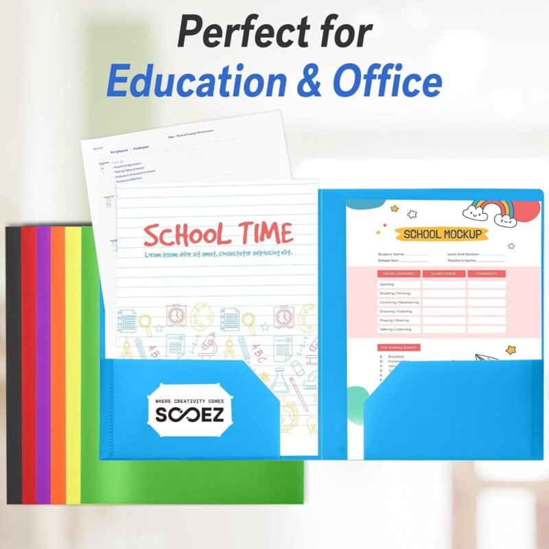 Sooez 7 Pack Folders with Pockets, Pocket Folders with Extra Labels, Plastic Folders with Pockets, 2 Pocket Folders Bulk, Heavy Duty File Folders, School Folders Business Folder Office Filing Supplies - Image 6