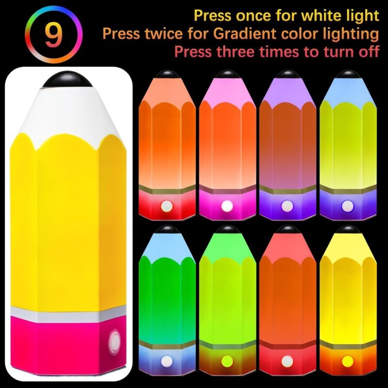 VIHOSE Classroom Pencil Lamp, Glass LED Design, Adjustable Multicolor Night Lights for Back to School Gifts Classroom Elementary Teachers Desk Garden Bedroom Table Decoration - Image 4