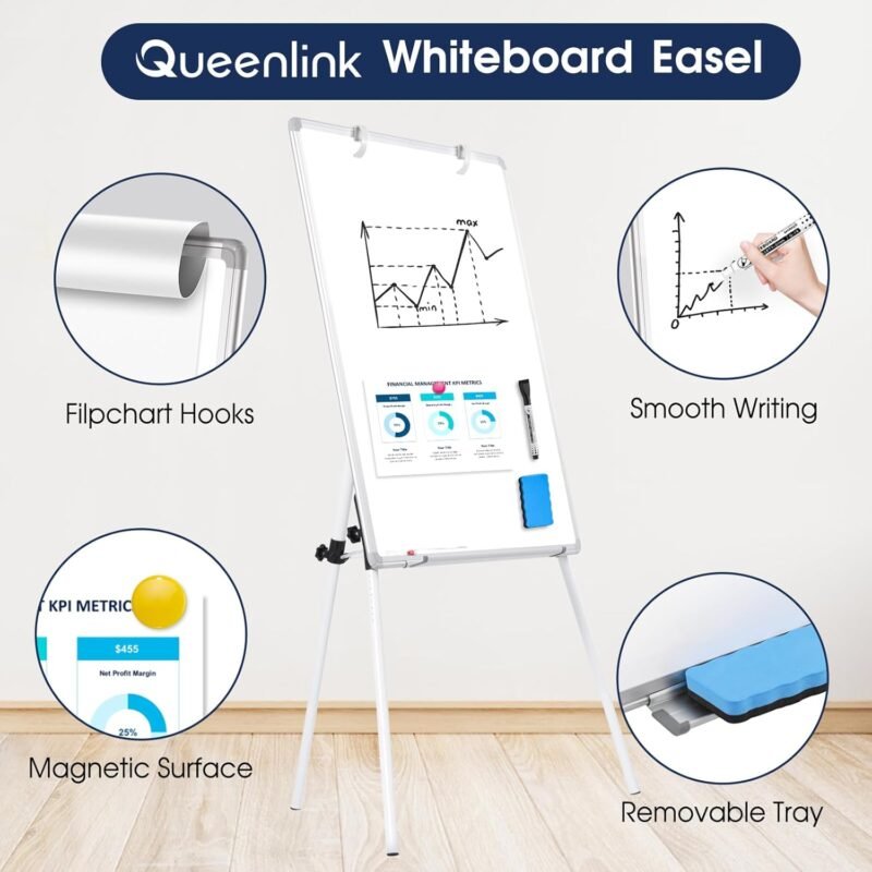 Magnetic Whiteboard Easel, 36"x24" Height Adjustable Dry Erase Board with Stand, Large Aluminium Frame White Board for Teaching, Flipchart Standing Writing Board for Office, Home (White) - Image 2