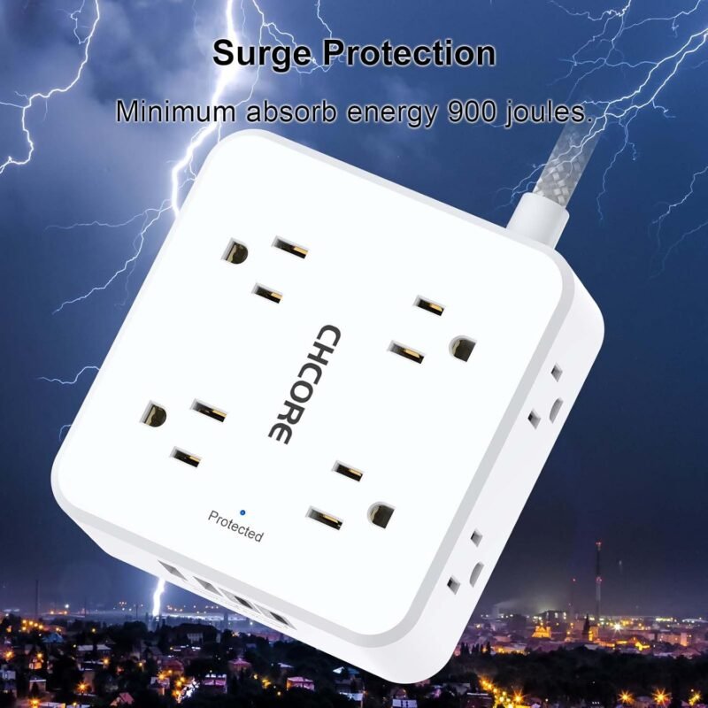 Surge Protector Power Strip - CHCORE 5Ft Braided Extension Cord with 8 Outlets with 4 USB (2 USB C) Charging Ports, Flat Plug Multi Plug Outlet Extender Charging Station for Home Office, ETL, White - Image 6