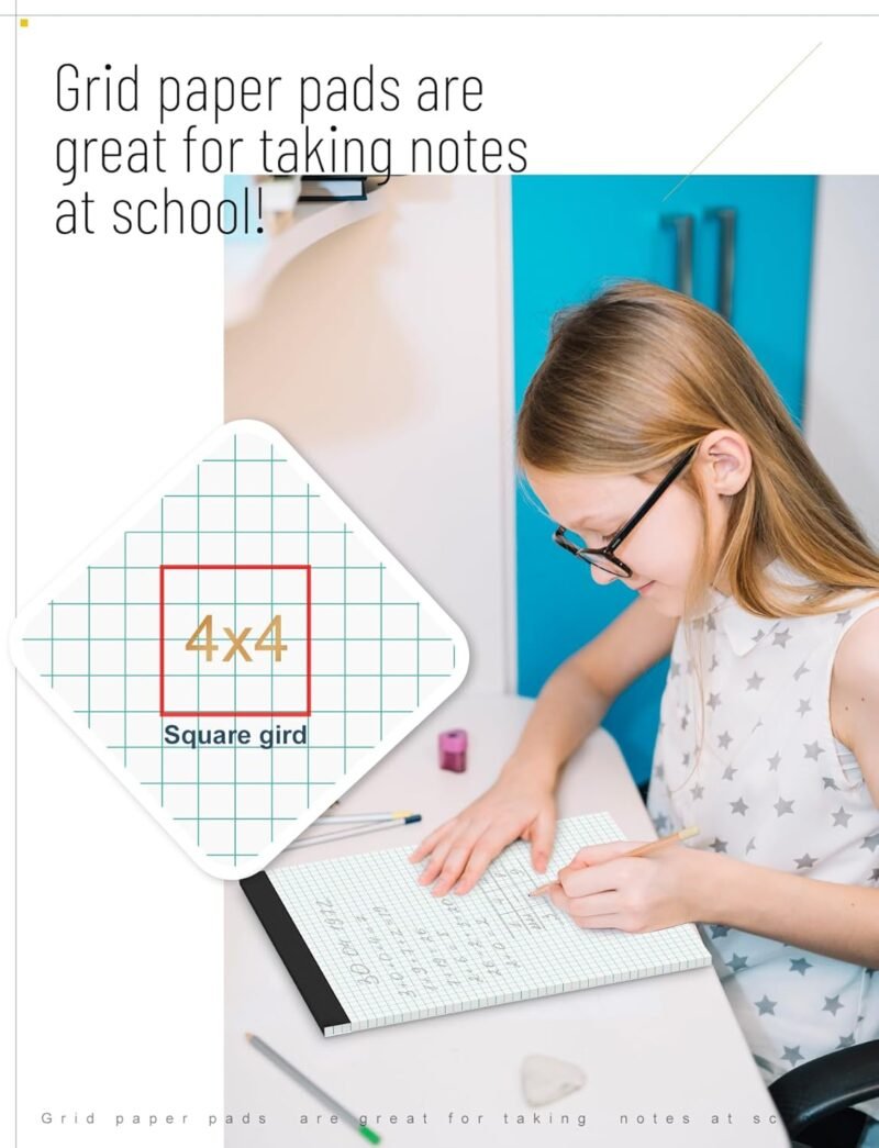 Graph Paper Pad 8.5 x 11, 2 Pack, 4x4 Graph Ruled, Grid Paper Pad 8-1/2" x 11", Blueprint Quadrille Pad, Easy Tears Off, Grid Pad Notebook 8.5 x 11, White 70 GSM Graft Paper, 30 Sheets/Pad - Image 4