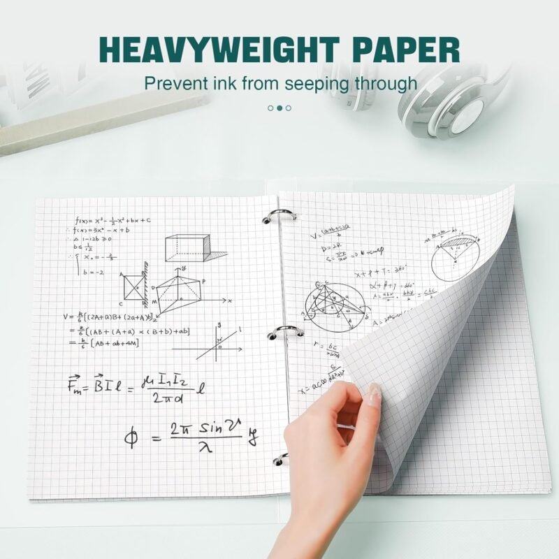 Loose Leaf Graph paper 8 x 10.5, Graph Ruled Paper, 3 Hole Punched Paper, 4 x 4 Quad Ruled Graph Paper, 10-1/2" x 8" Filler Paper Notebook Paper, 120 Sheets Graphing Paper for Business Home School - Image 6