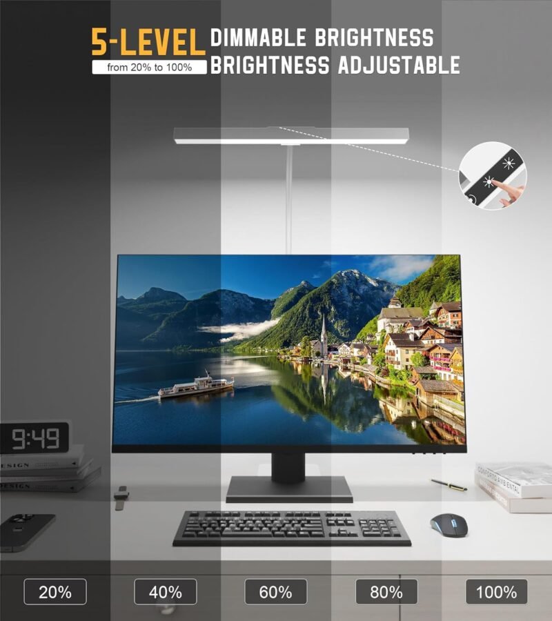 LED Desk Lamp for Home Office with Base, Eye-Caring Architect Task Light with Adjustable Gooseneck 12W USB Adapter Touch Control 5 Dimmable Brightness & Color Tall Lamp for Work,Reading,Craft - Image 7