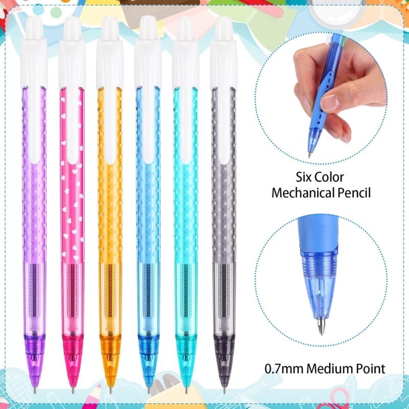 18 Pcs 0.7mm Color Mechanical Pencil Set Include Color Mechanical Pencil Refills Erasers Sticky Notes Stationary Supplies for Writing Drawing Sketching School Office(Light Colors) - Image 4