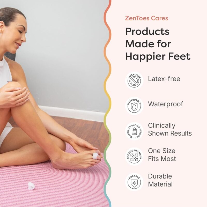 ZenToes Gel Toe Separators for Overlapping Toes, Bunions, Big Toe Alignment, Corrector and Spacer - 4 Pack (White) - Image 6
