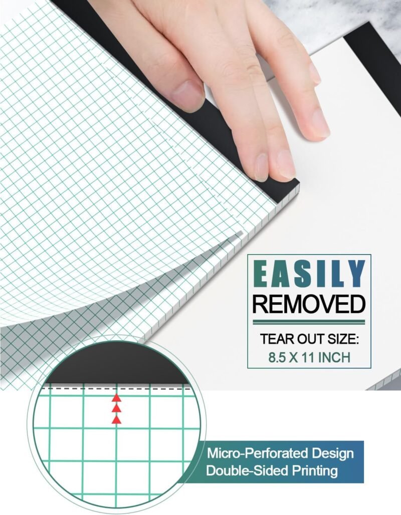 Graph Paper Pad 8.5 x 11, 2 Pack, 4x4 Graph Ruled, Grid Paper Notebooks 8-1/2" x 11, Graphing Paper Perforated Quadrille Pad, Grid Paper Pad 8.5 x 11, White 1/4 Inch Graft Graph Paper, 50 Sheets/Pad - Image 3