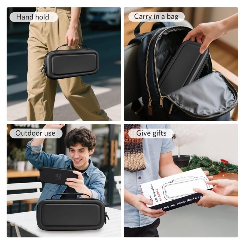 CoBak Large Capacity Carrying Case for Nintendo Switch 2 (2025) - 3 in 1 Accessories Bundle with 2 Screen Protectors, Thumb Grip Caps, 24 Game Cartridges, Hard Shell Portable Travel Pouch, Black - Image 6