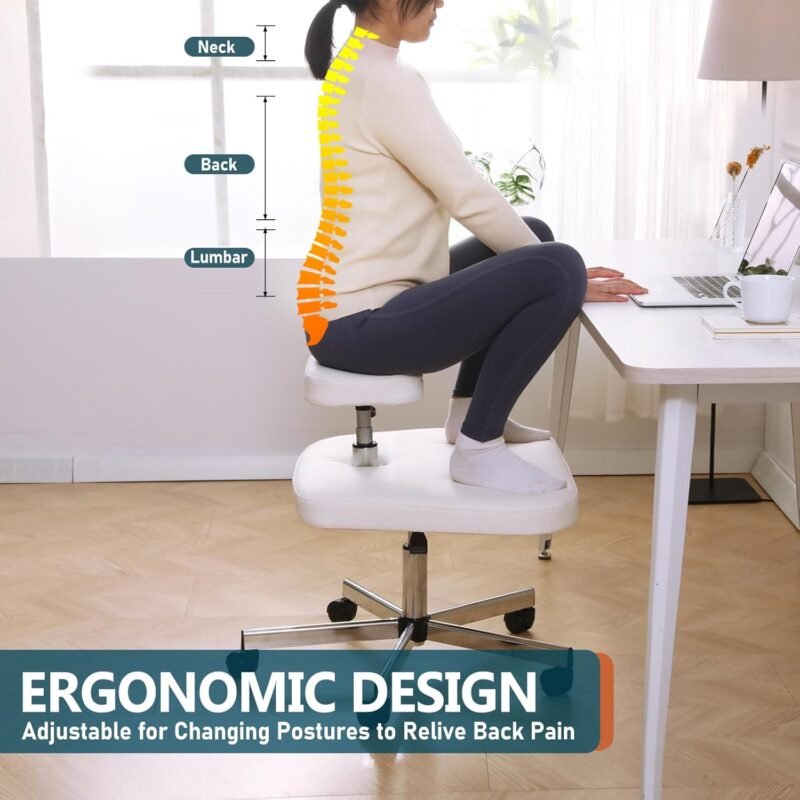 Meditation Chair Ergonomic Cross Legged Chair ADHD Chair with Wheels,Kneeling Chair for Office and Home,ADHD Chairs for Adults(White) - Image 4