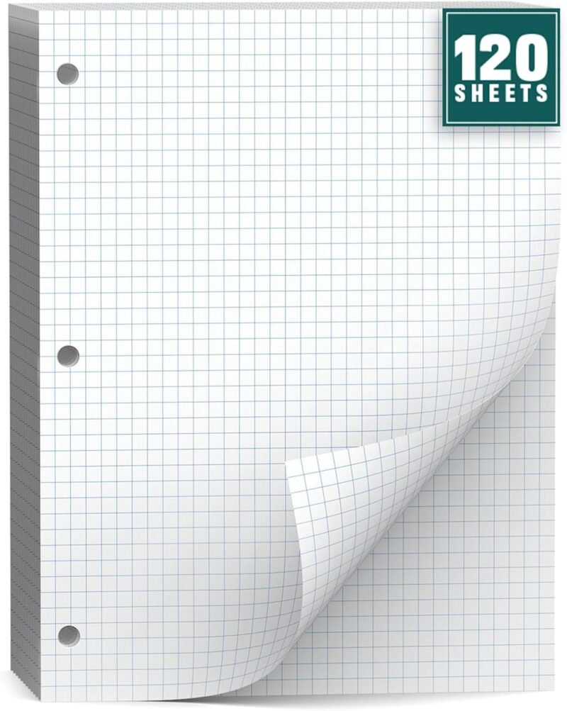 Loose Leaf Graph paper 8 x 10.5, Graph Ruled Paper, 3 Hole Punched Paper, 4 x 4 Quad Ruled Graph Paper, 10-1/2" x 8" Filler Paper Notebook Paper, 120 Sheets Graphing Paper for Business Home School - Image 2