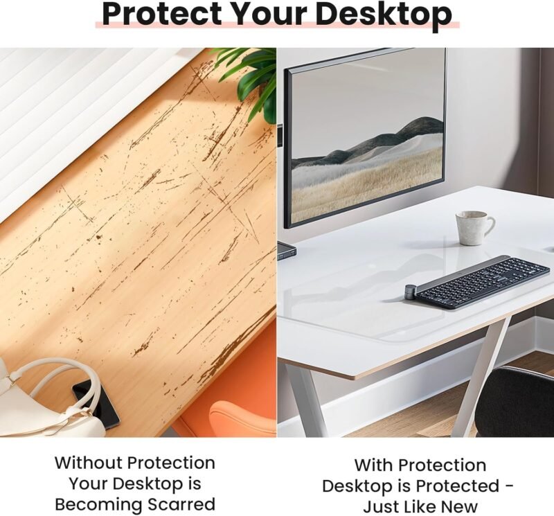 JAMBALAY Tempered Glass Desk Pad to Protect Desk, 32" x 20" Office Desk Pad for Keyboard and Computer Monitor, Clear Desk Protector Pad, Clear Desk Mat for Desktop Dry Erase - Image 4