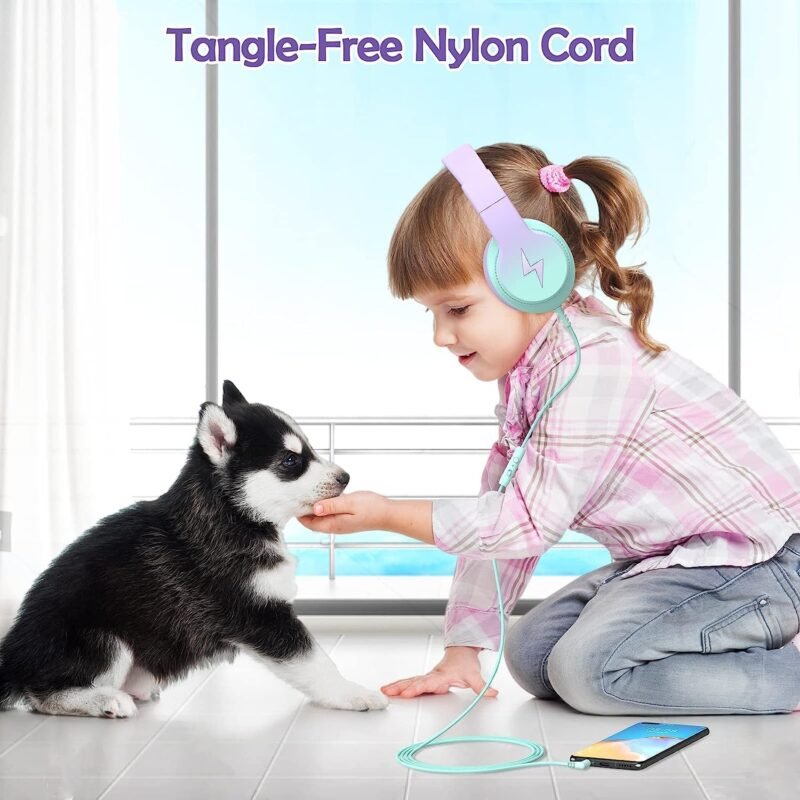 Kids Headphones, Wired Headphones for Kids Over Ear with Microphone, 85/94dB Volume Limiter Headphone for Girls Boys, Foldable Headphone for Learning & Entertainment,Gradient Purple - Image 3