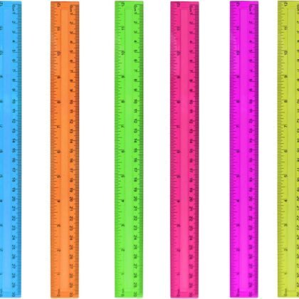 6PCS Clear Ruler, 12 Inch Plastic Rulers for School, Home, or Office, Clear Plastic Rulers, Assorted Colors.