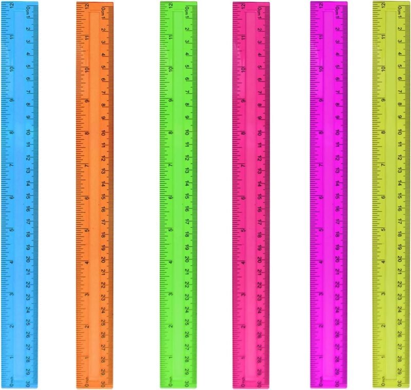 6PCS Clear Ruler, 12 Inch Plastic Rulers for School, Home, or Office, Clear Plastic Rulers, Assorted Colors.