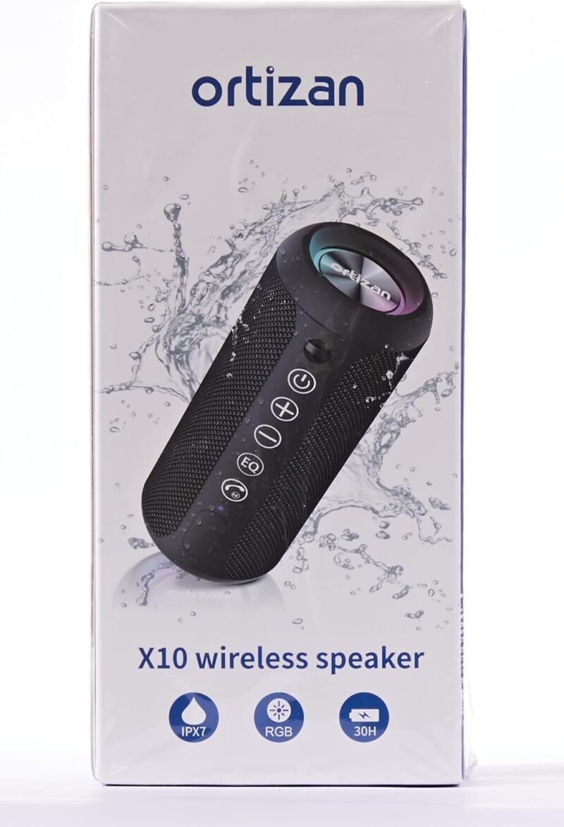 Ortizan Portable Bluetooth Speaker: IPX7 Waterproof, 24W Loud Sound, Deep Bass, Bluetooth 5.3, LED Lights, Wireless Stereo Pairing, 30H Playtime, for Home/Outdoor/Party/Beach, Birthday Gift (Black) - Image 10
