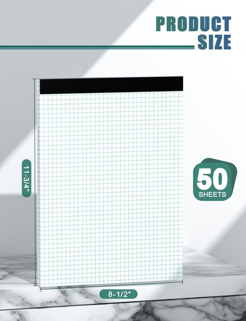 Graph Paper Pad 8.5 x 11, 2 Pack, 4x4 Graph Ruled, Grid Paper Notebooks 8-1/2" x 11, Graphing Paper Perforated Quadrille Pad, Grid Paper Pad 8.5 x 11, White 1/4 Inch Graft Graph Paper, 50 Sheets/Pad - Image 2