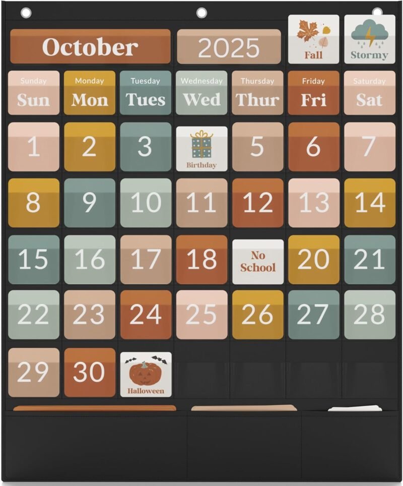 The Ultimate Classroom Calendar Pocket Chart for Kids - Beautiful Calendar with Educational Cards for Easy Learning - Fun Boho Classroom/Teacher Must Have Supplies That Fits Nicely w/Any School Decor