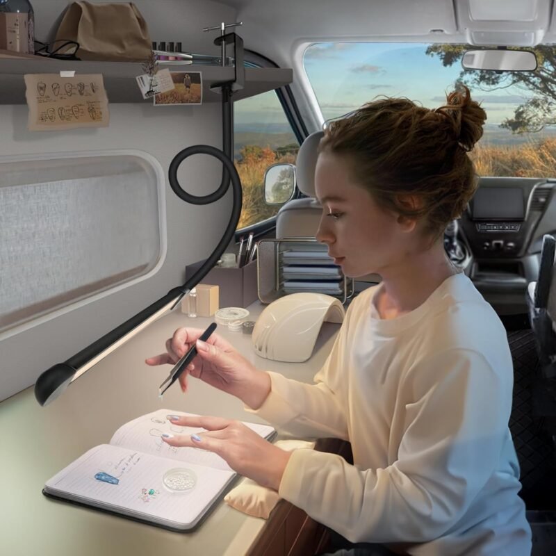 LED Desk Lamp with Clamp, Clamp Light with 30 Adjustable Color Modes, Clip on Light with Long Flexible Gooseneck, Eye Care Lamp Clamp for Study, Work, Home, Office, Black, 12W - Image 2