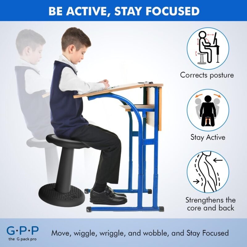 Gpack-pro Kids Wobble Stool 2-Pack – Improves Focus Attention – Non-Slip Base - Wiggle Chair Active Flexible Seating for Preschool Kindergarten Elementary School 17.7-Inch High (Black) - Image 4