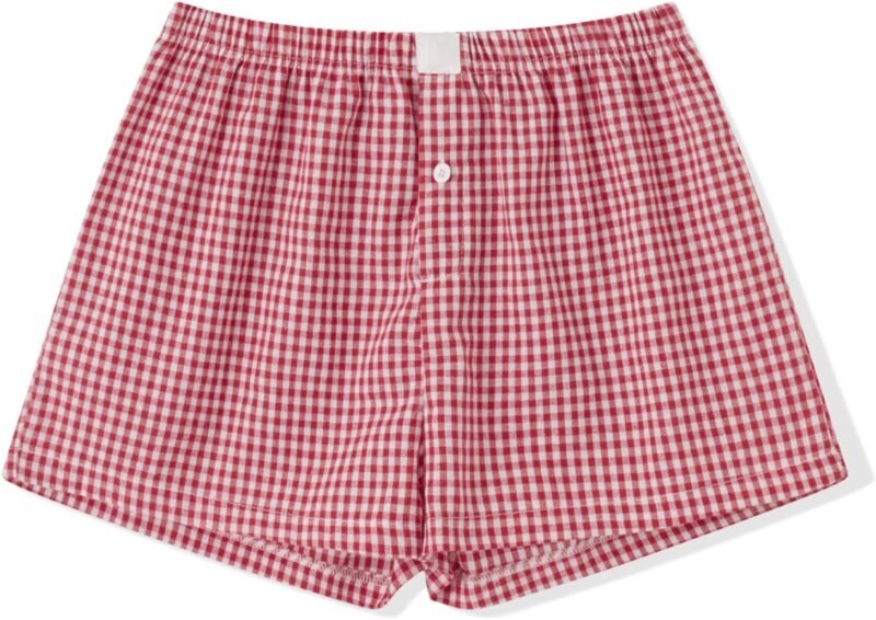 Womens Boxer Shorts Gingham Y2k Pajama Cute Plaid Striped Print Lounge Sleep Shorts