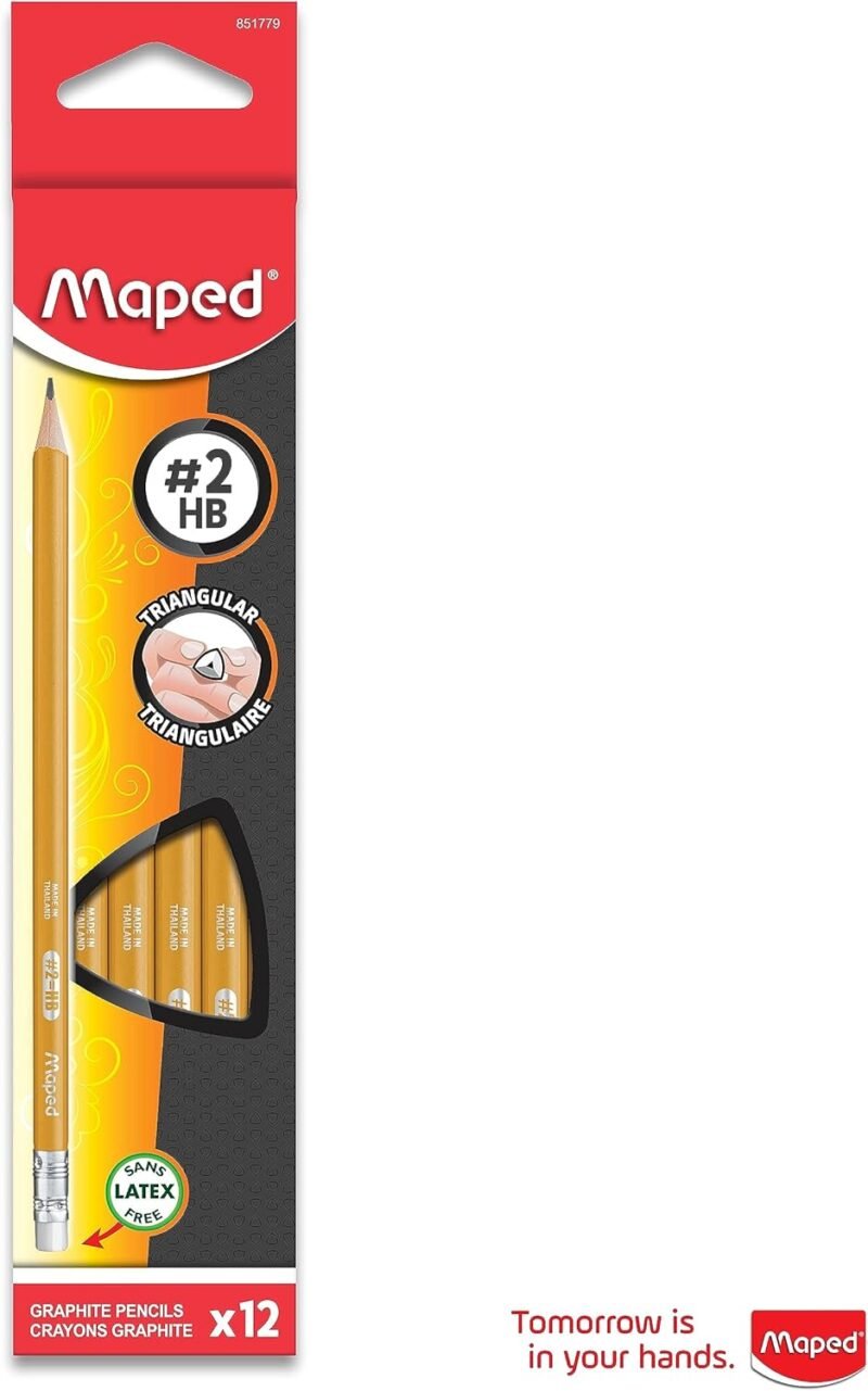 Maped - Essentials Yellow Triangular Graphite #2 Pencils - 12-Pack - Presharpened - Image 5