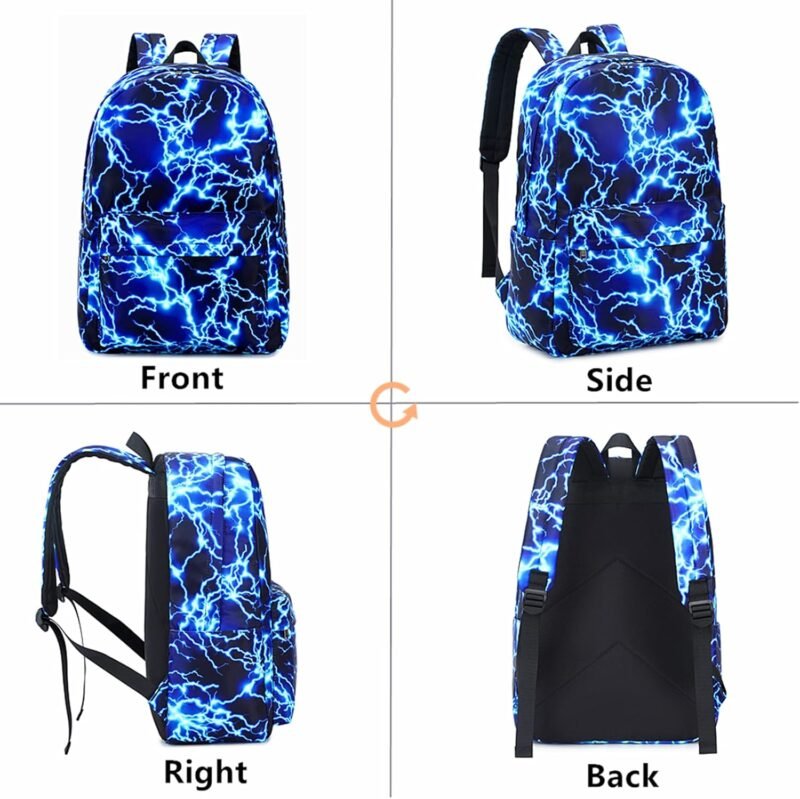 Boy School Backpack Elementary Middle Lightning Bookbag Laptop Teenager Waterproof Lightweight 17 Inches (1-Blue) - Image 4