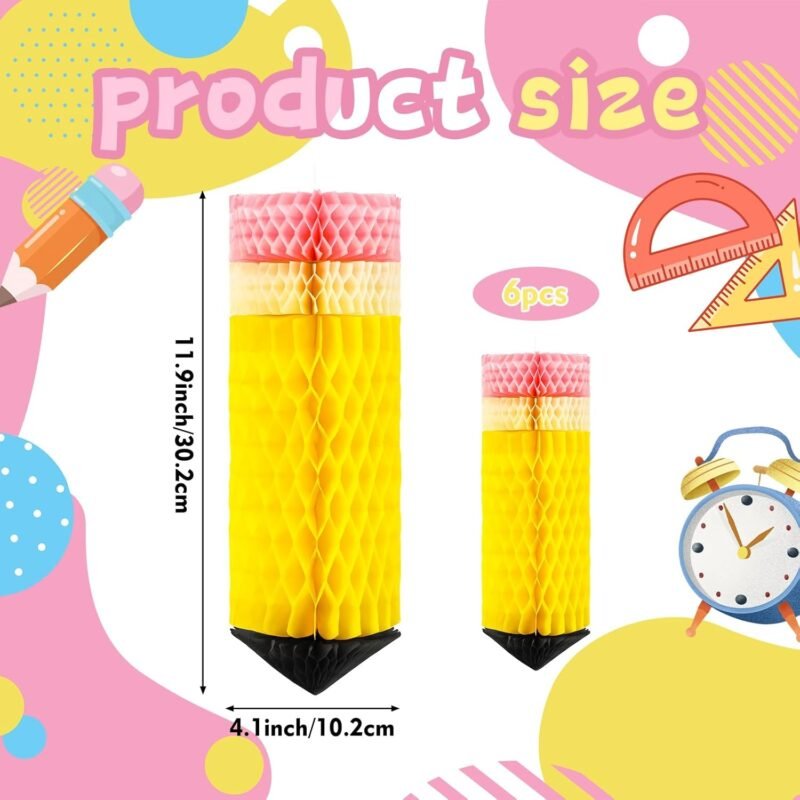 JULMELON 6 PCS Hanging Pencil Lanterns Honeycoms Welcome Back to School Classroom Decorations, Perfect for Preschool Classroom First Day of School Party Supplies Decor - Image 2