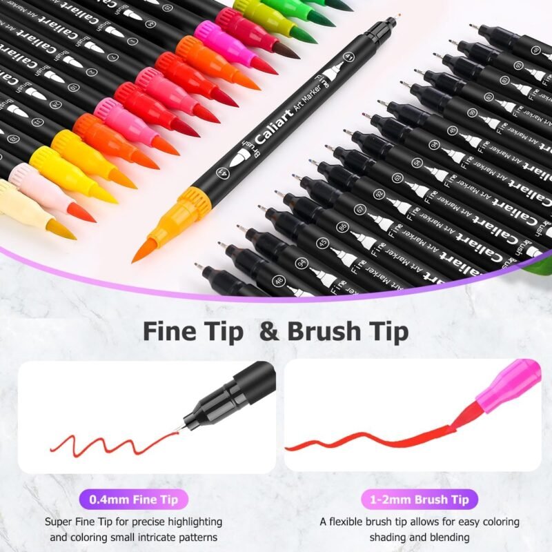Caliart 34 Double Tip Brush Pens Art Markers, Aesthetic Cute Preppy Stuff School Supplies, Artist Fine & Brush Pen Coloring Markers for Kids Adult Book Cards Drawing Craft Kit Teacher Office Supplies - Image 4