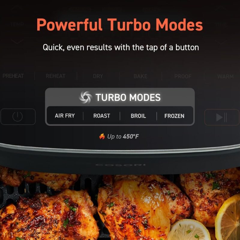 COSORI Air Fryer 9-in-1, Compact & Large 6-Qt, Fast Turbo Modes, 90–450°F Precise Heat for Even Results, Up to 95% Less Oil*, Roast, Bake, Dry, Reheat, Frozen, Broil, Proof, 120V, TurboBlaze, Grey - Image 2